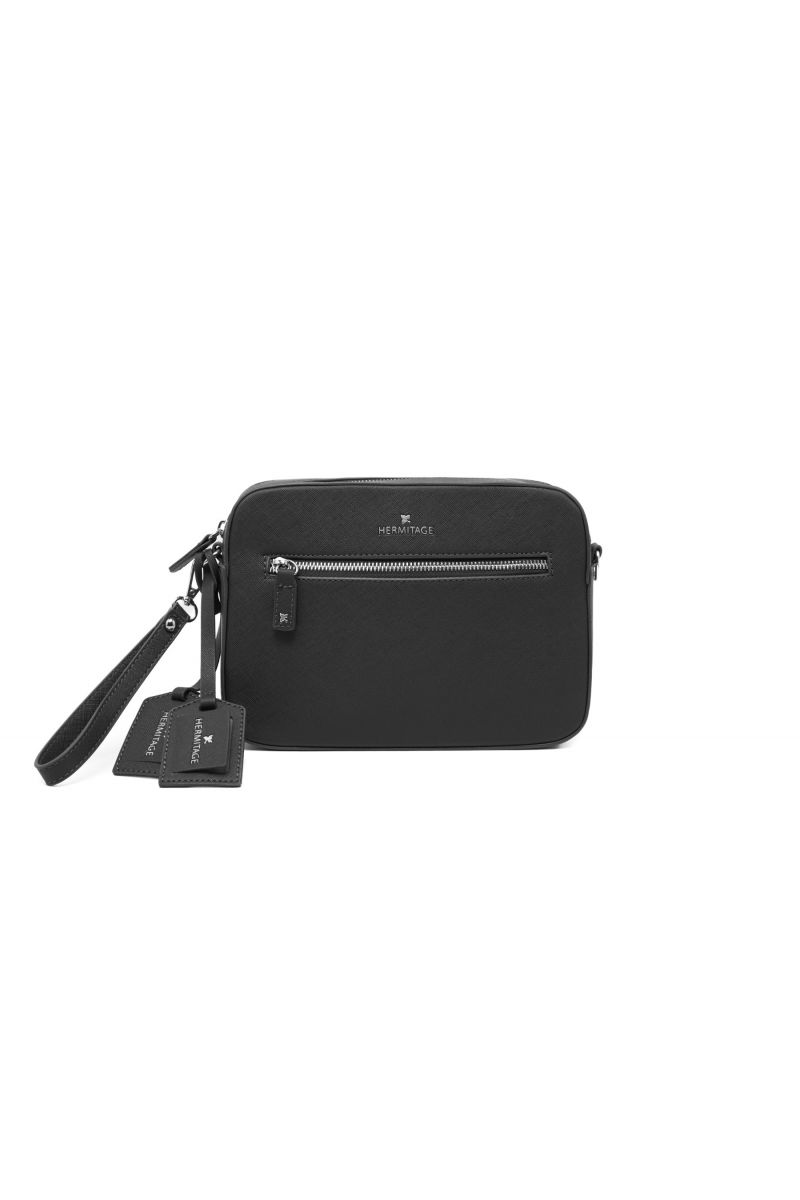 Pochette in Pelle Martellata e Saffiano con Tracolla Removibile