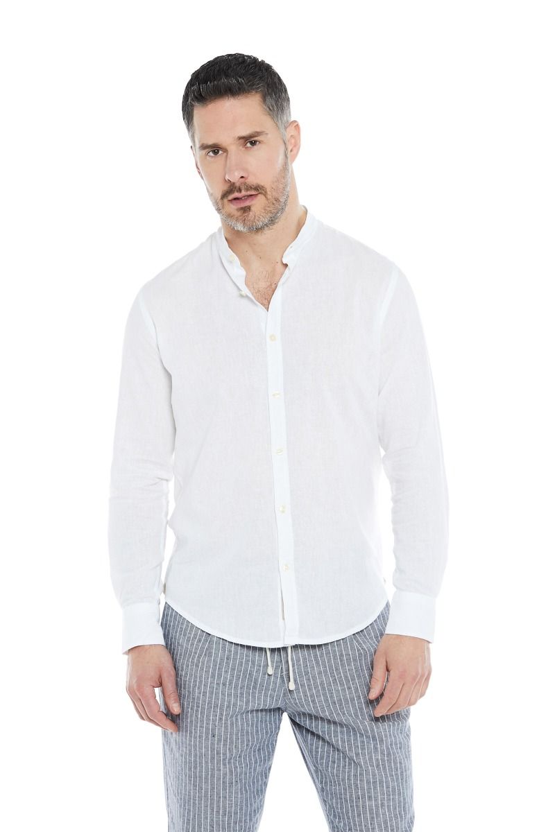 Camicia uomo collo coreana 100% lino