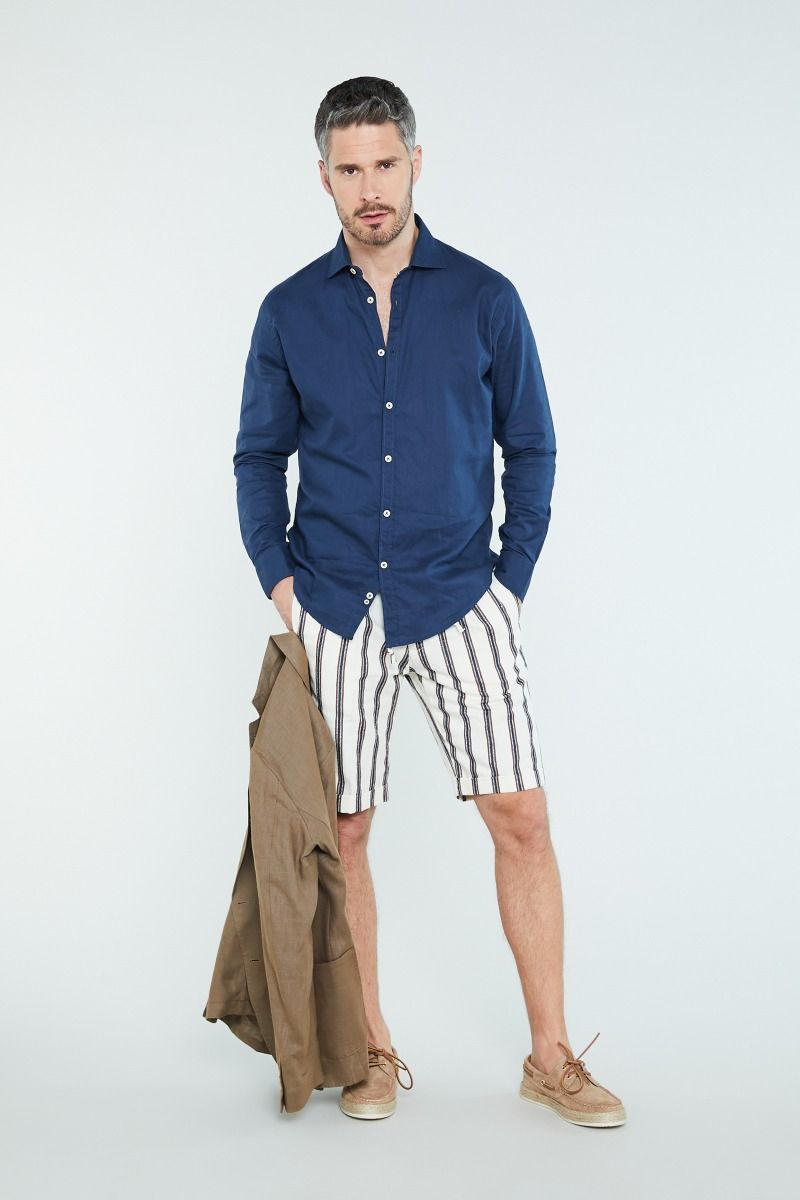 Camicia di lino azzurra uomo top